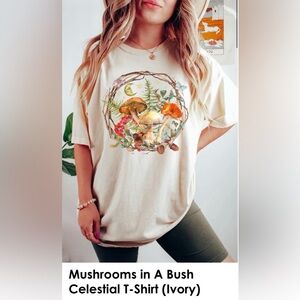 Ivory T-Shirt with Mushroom Design- NEW!!